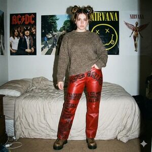 Vintage 90s Bjork Hyperballad Red Leather Pants Womens 28‎ XOXO Y2K Alt Rock